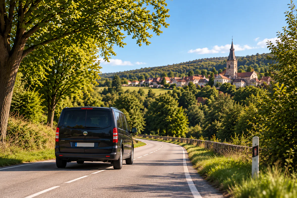 Véhicule circulant sur une route reliant un territoire rural